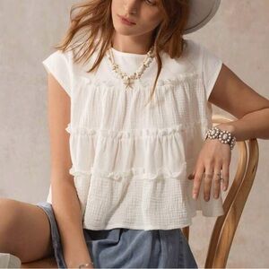Cream Ruffled Tiered Crop Top